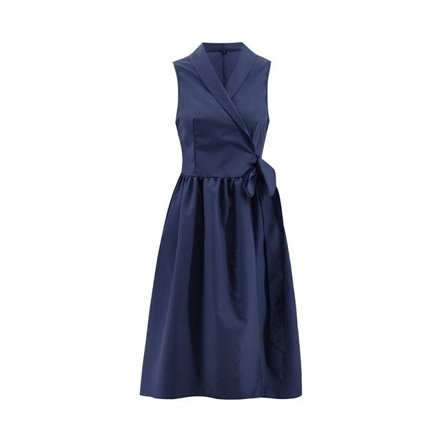 Casual Sleeveless Midi Belt Dress