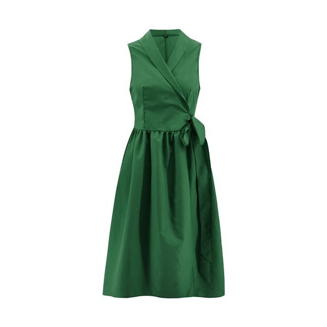 Casual Sleeveless Midi Belt Dress