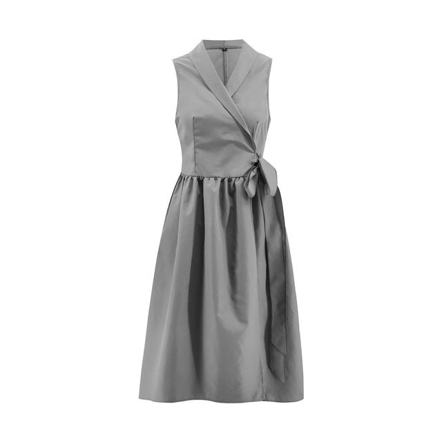 Casual Sleeveless Midi Belt Dress