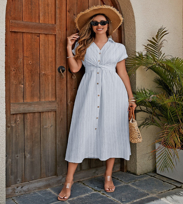 Knotted Waist Midi Shirt Dress
