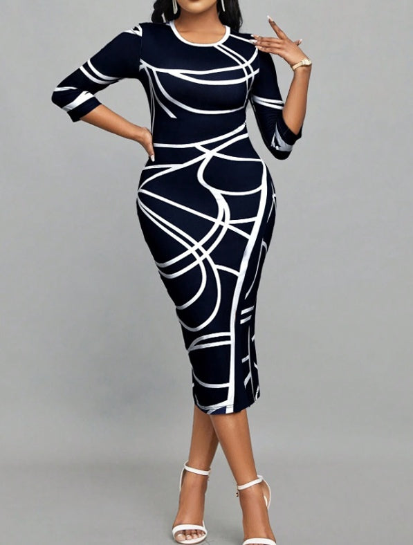 Round Neck Printed Casual Dress