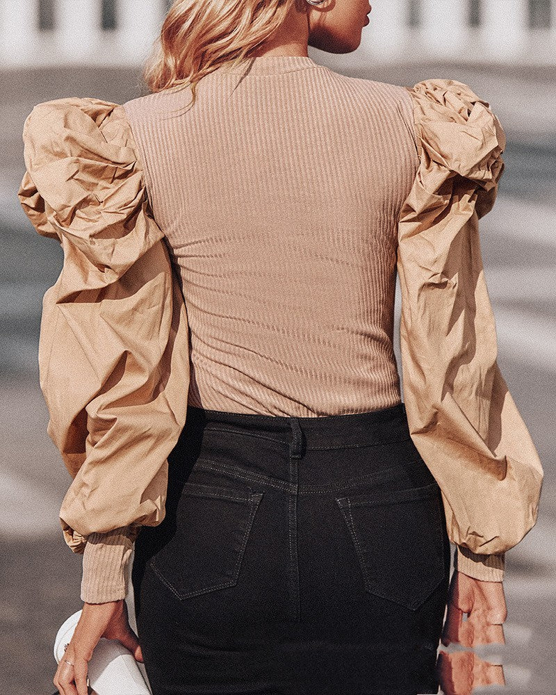 Puff Sleeve Patchwork Top