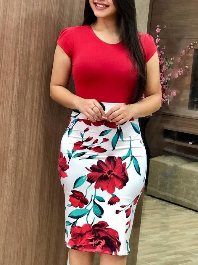 Printed Office Midi Pencil Dress