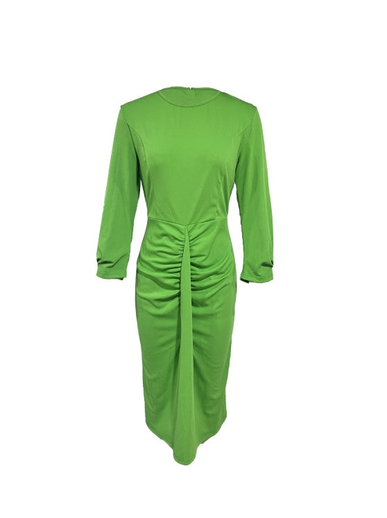 Long Sleeve Waist Cinching Design Dress