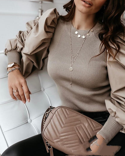 Puff Sleeve Patchwork Top