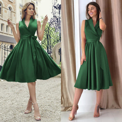 Casual Sleeveless Midi Belt Dress