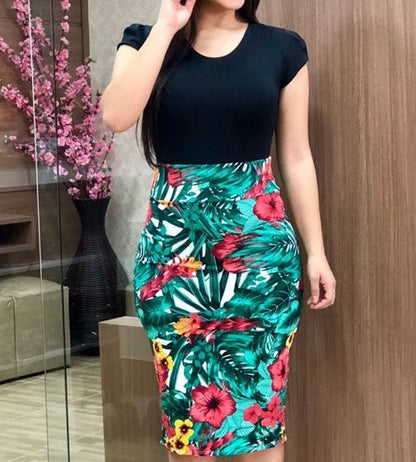 Printed Office Midi Pencil Dress