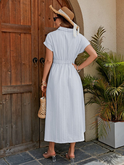 Knotted Waist Midi Shirt Dress