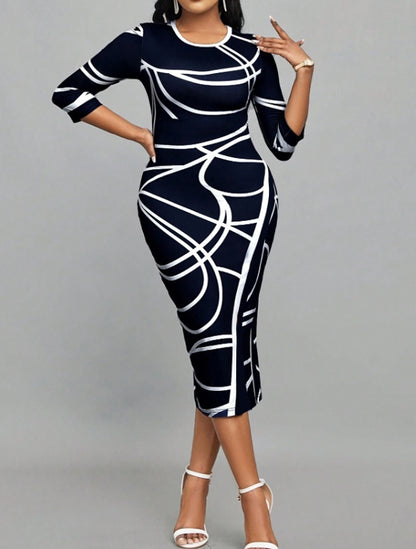 Round Neck Printed Casual Dress