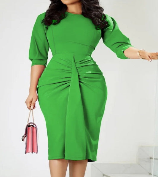 Long Sleeve Waist Cinching Design Dress