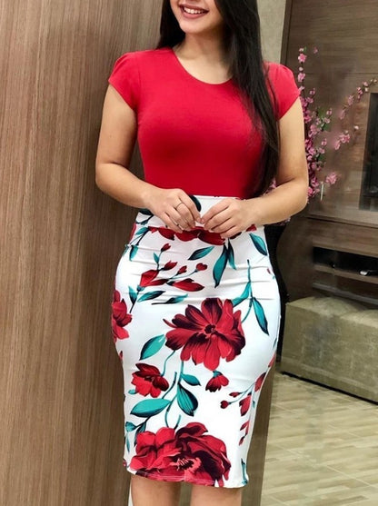 Printed Office Midi Pencil Dress